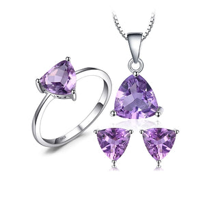 Amethyst Necklace, Ring and Earrings Jewelry Set in Sterling Silver
